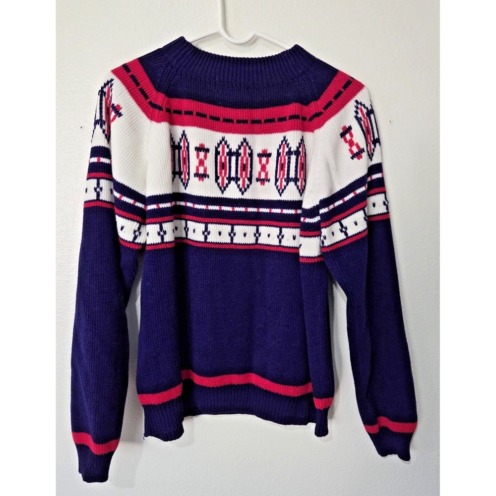JC Penney Mens Sweater Medium Navy Red Fair Isle Vintage 80s Retro Knit Acrylic
